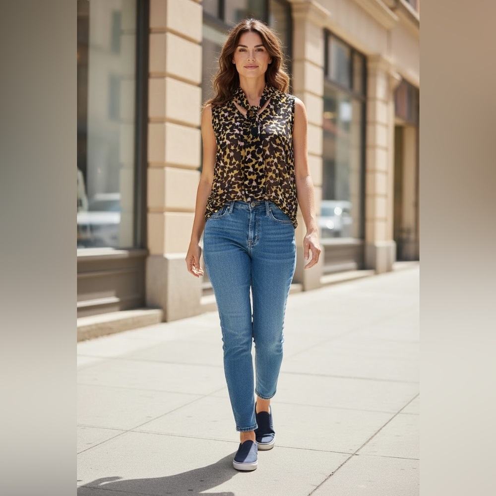 CAbi Flynn Top. Business or Casual.‎ Sleeveless, V-Neck with Tie at Neck. - Picture 3 of 12
